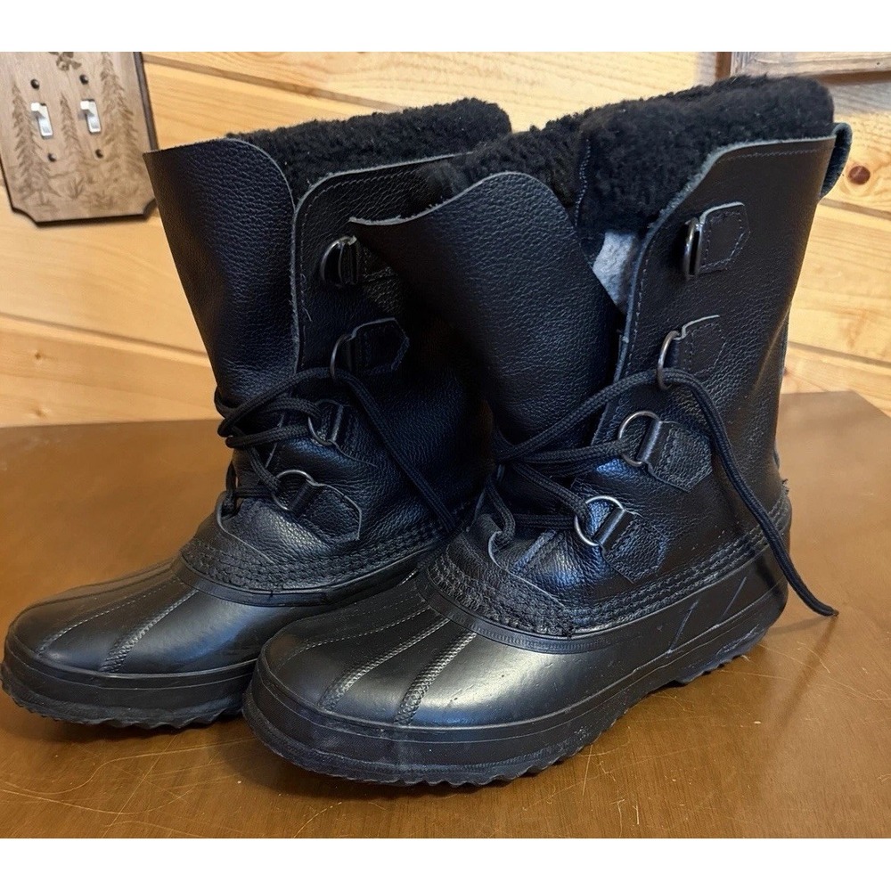 Vintage Sorel Alpine Winter Snow Boots Women's 9 Black Leather Waterproof Canada